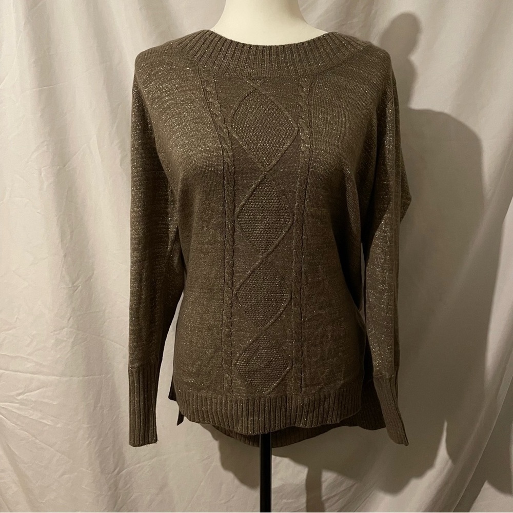 Reitmans Women’s Size 1X Chunky Knit Tawny Gold Metallic Woven Crewneck Sweater - Picture 8 of 8